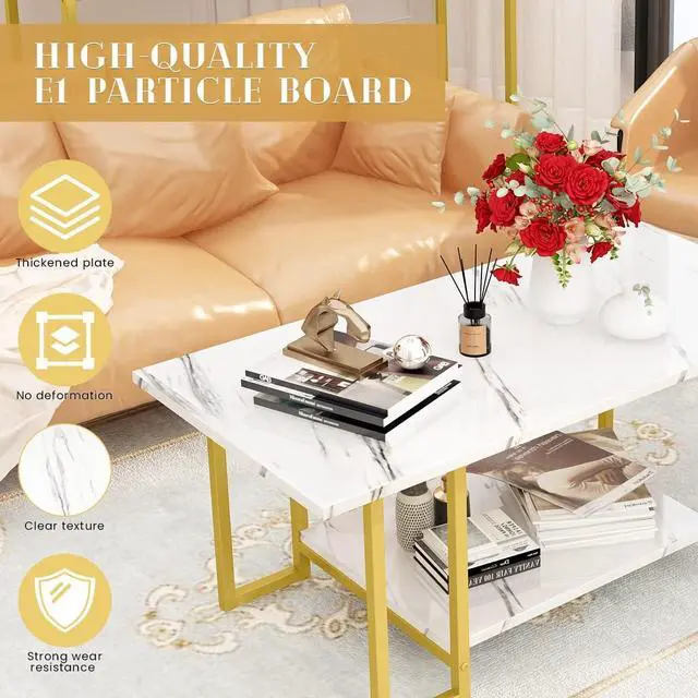 Alt view image 3 of 7 - DKLGG Living Room Table Set of 3, Modern Faux Marble Semicircle End Table & 2 Rectangular Sofa/Side/End Tables, Coffee Table and End Table Sets with Metal Frame for Living Room, Office Room - 3PC