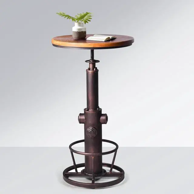 Main image of Industrial Bar Table Swivel Round Wooden Top Height Adjustable 38.6-44.4inch Vintage Kitchen Dining Chair Coffee Table Hydrant Design Bistro Table