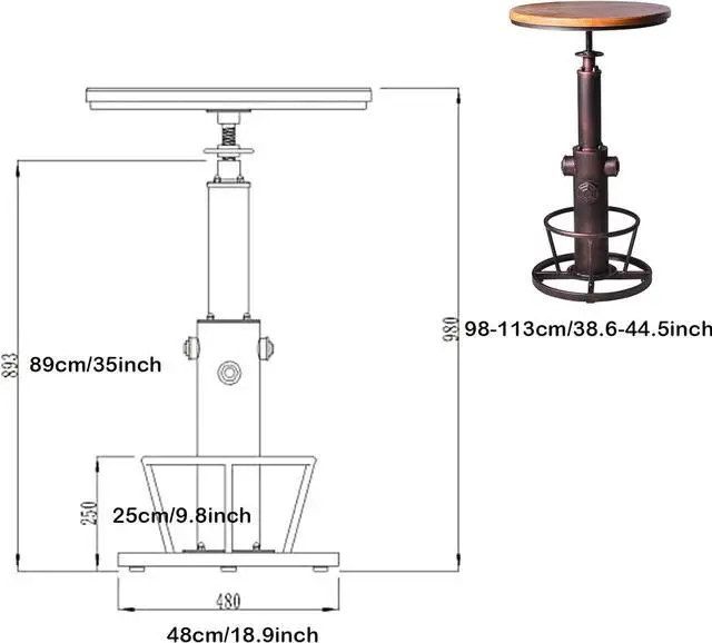 Alt view image 3 of 7 - Industrial Bar Table Swivel Round Wooden Top Height Adjustable 38.6-44.4inch Vintage Kitchen Dining Chair Coffee Table Hydrant Design Bistro Table