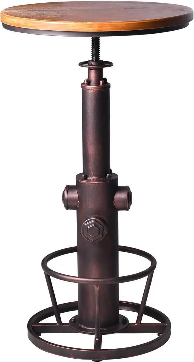 Alt view image 4 of 7 - Industrial Bar Table Swivel Round Wooden Top Height Adjustable 38.6-44.4inch Vintage Kitchen Dining Chair Coffee Table Hydrant Design Bistro Table