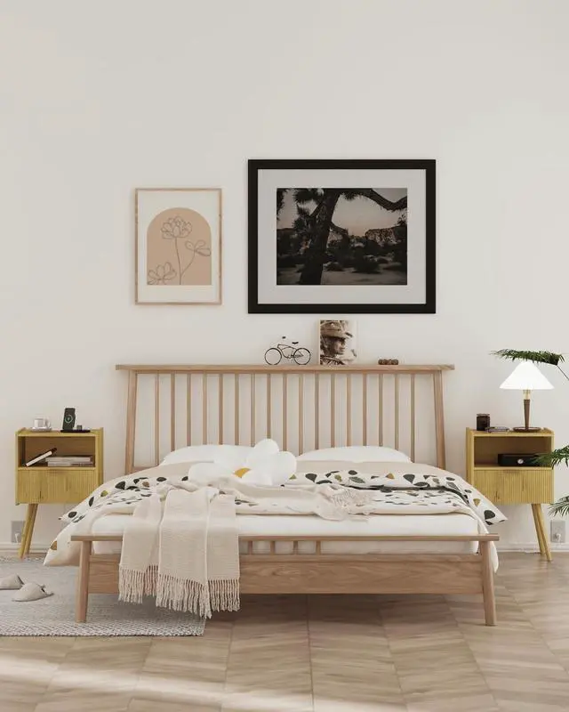 Alt view image 6 of 6 - Nightstand with Charge Station,Modern Bedside Table with Storage Drawer and Open Wood Shelf, for Living Room, Bedroom and Small Spaces, Accent Night Stand with Solid Wood Legs,Yellow Oak