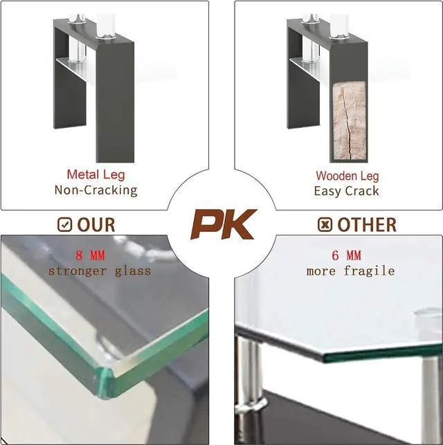 Alt view image 4 of 7 - IANIYA Glass Coffee Table Metal Tube Glass Coffee Table for Livingroom (Modern, Transparent)