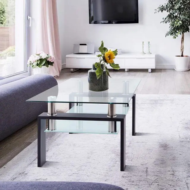 Alt view image 6 of 7 - IANIYA Glass Coffee Table Metal Tube Glass Coffee Table for Livingroom (Modern, Transparent)