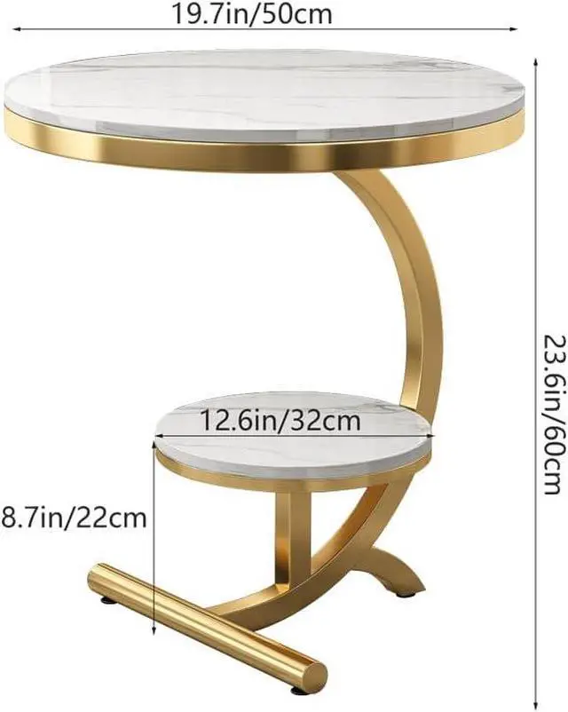Alt view image 2 of 7 - Luxury Marble End Table Decor & More Round Coffee Table with Storage Shelf for Home & Living Room |Gold Coffee Table|Outdoor & Indoor Furniture(Color : Gold+White, Size : Double Layer)
