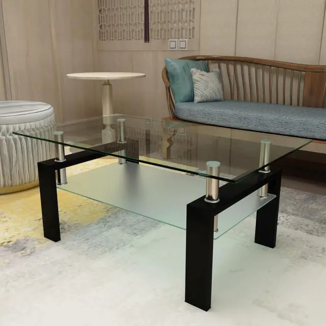 Alt view image 7 of 7 - IANIYA Glass Coffee Table Metal Tube Glass Coffee Table for Livingroom (Modern, Transparent)