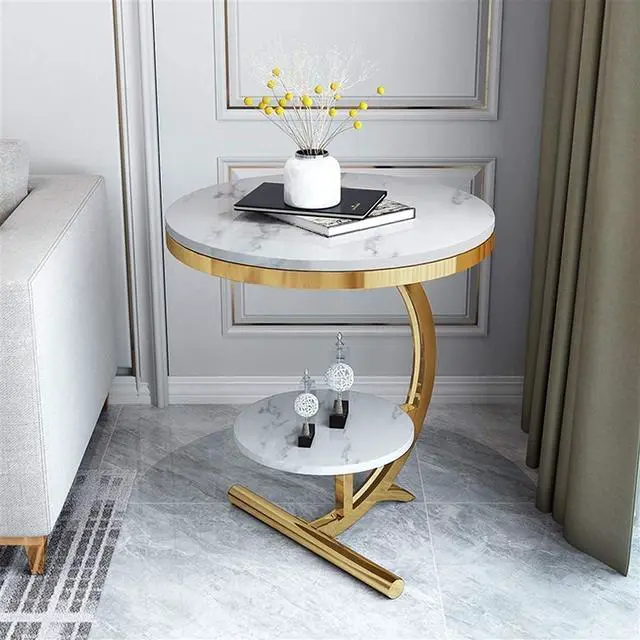Main image of Luxury Marble End Table Decor & More Round Coffee Table with Storage Shelf for Home & Living Room |Gold Coffee Table|Outdoor & Indoor Furniture(Color : Gold+White, Size : Double Layer)