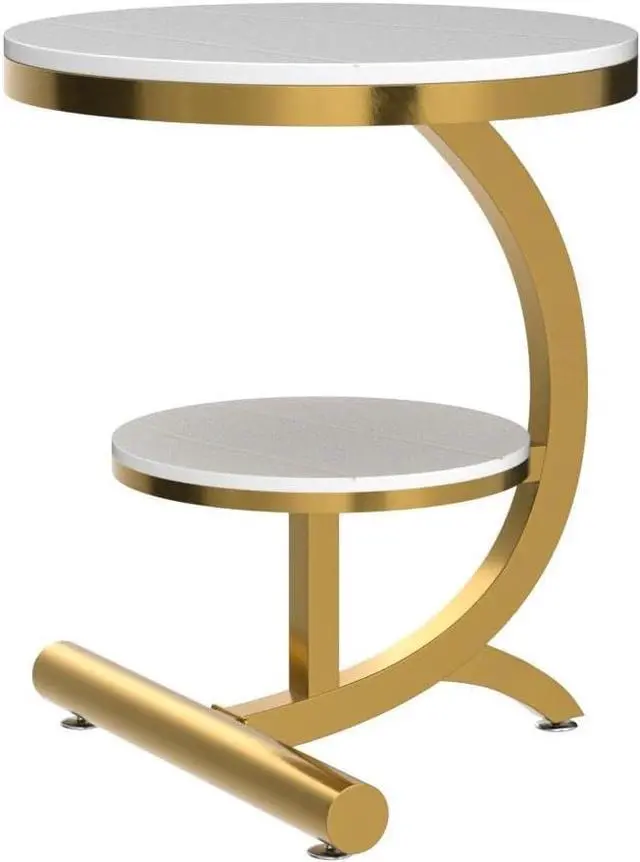 Alt view image 4 of 7 - Luxury Marble End Table Decor & More Round Coffee Table with Storage Shelf for Home & Living Room |Gold Coffee Table|Outdoor & Indoor Furniture(Color : Gold+White, Size : Double Layer)