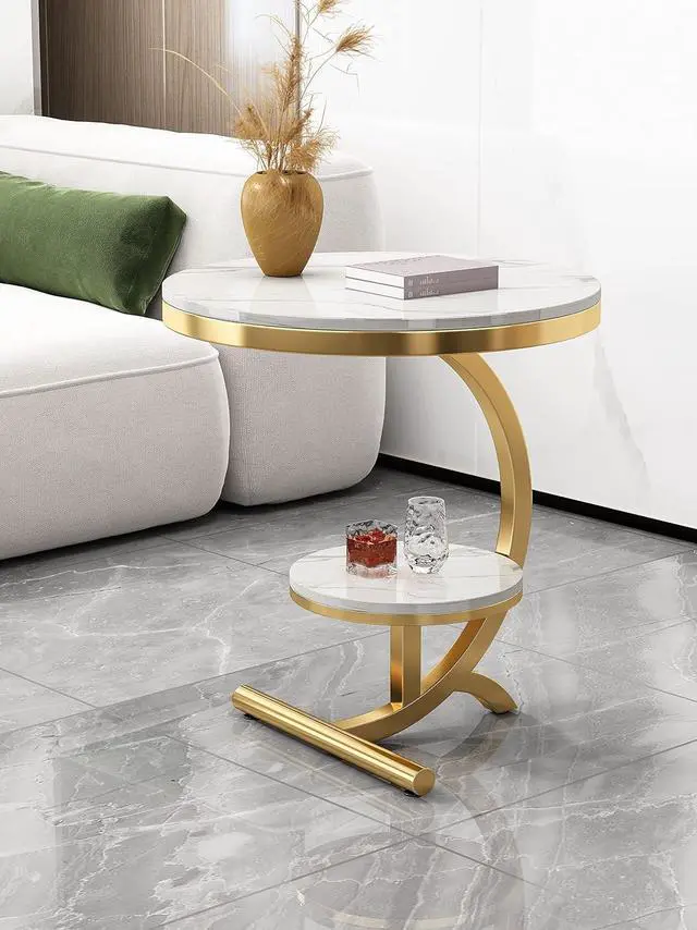 Alt view image 3 of 7 - Luxury Marble End Table Decor & More Round Coffee Table with Storage Shelf for Home & Living Room |Gold Coffee Table|Outdoor & Indoor Furniture(Color : Gold+White, Size : Double Layer)
