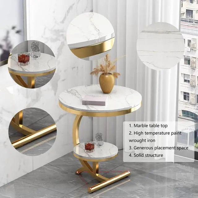 Alt view image 7 of 7 - Luxury Marble End Table Decor & More Round Coffee Table with Storage Shelf for Home & Living Room |Gold Coffee Table|Outdoor & Indoor Furniture(Color : Gold+White, Size : Double Layer)