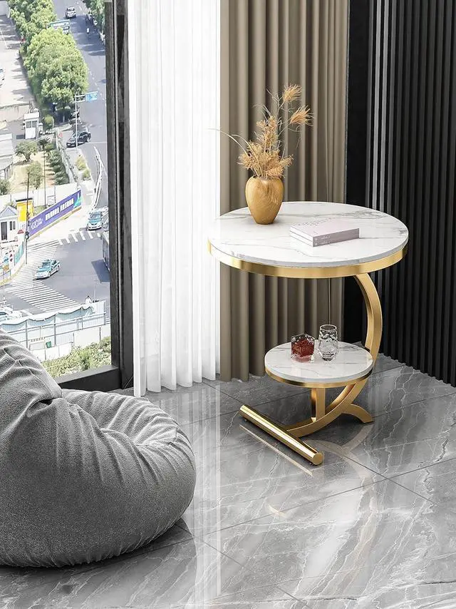 Alt view image 6 of 7 - Luxury Marble End Table Decor & More Round Coffee Table with Storage Shelf for Home & Living Room |Gold Coffee Table|Outdoor & Indoor Furniture(Color : Gold+White, Size : Double Layer)