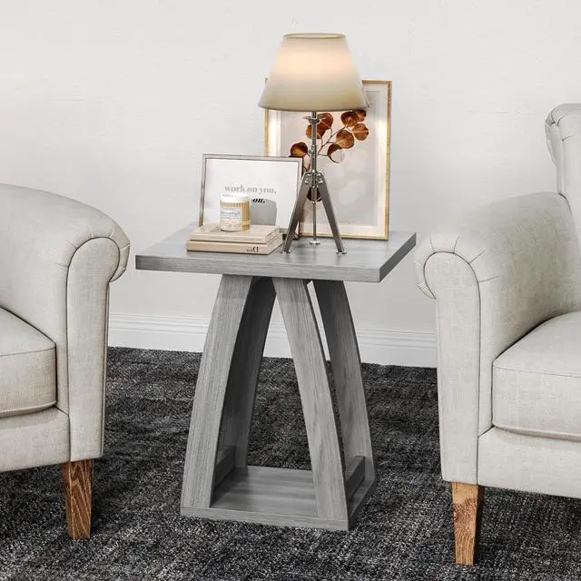 Main image of End Tables Living Room, Side Table Beside Sofa, Nightstand for Bedroom, Couch Side Table with Shelf, Modern End Table for Living Room, Grey End Table