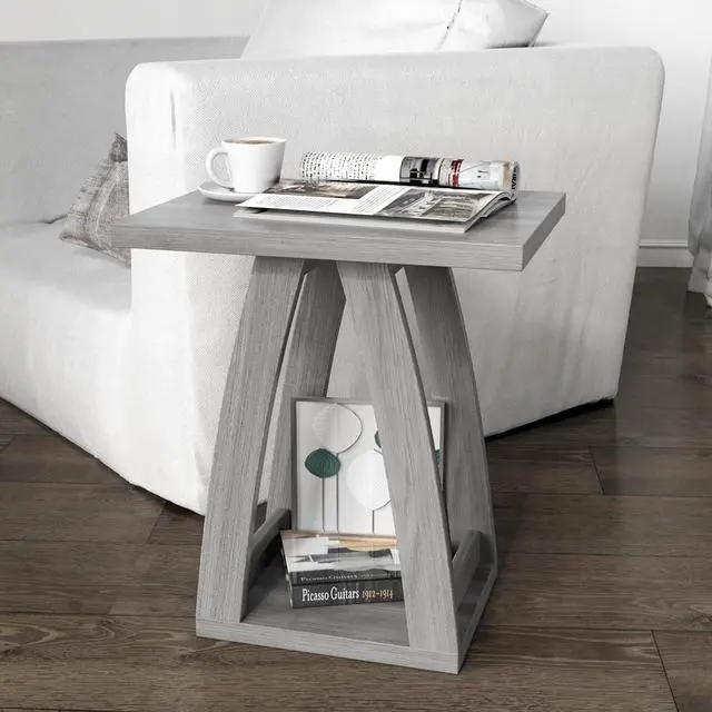 Alt view image 5 of 7 - End Tables Living Room, Side Table Beside Sofa, Nightstand for Bedroom, Couch Side Table with Shelf, Modern End Table for Living Room, Grey End Table