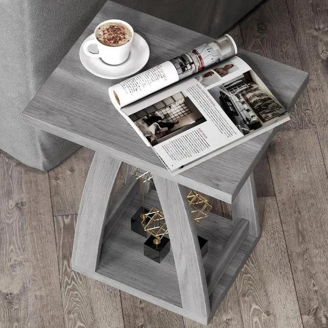 Alt view image 4 of 7 - End Tables Living Room, Side Table Beside Sofa, Nightstand for Bedroom, Couch Side Table with Shelf, Modern End Table for Living Room, Grey End Table