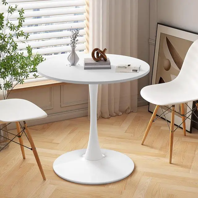 Alt view image 2 of 7 - 31.5" Round Dining Table for 2-4 People, Mid-Century Tulip Kitchen Dining Table, MDF Tabletop and Pedestal Table,Easy Assembly End Table Leisure Coffee Tables,White