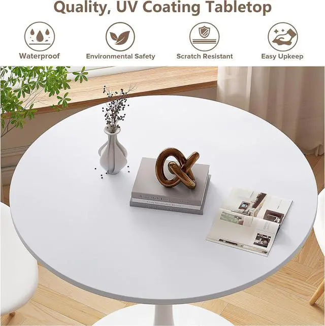 Alt view image 4 of 7 - 31.5" Round Dining Table for 2-4 People, Mid-Century Tulip Kitchen Dining Table, MDF Tabletop and Pedestal Table,Easy Assembly End Table Leisure Coffee Tables,White