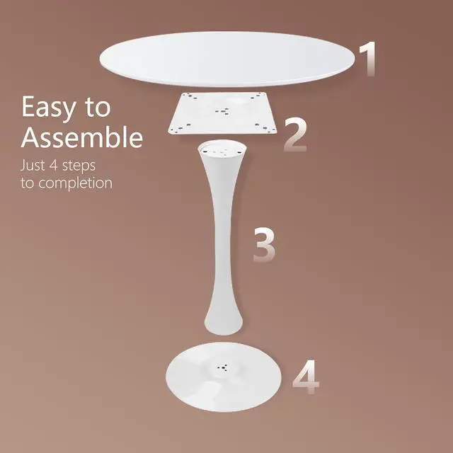 Alt view image 7 of 7 - 31.5" Round Dining Table for 2-4 People, Mid-Century Tulip Kitchen Dining Table, MDF Tabletop and Pedestal Table,Easy Assembly End Table Leisure Coffee Tables,White