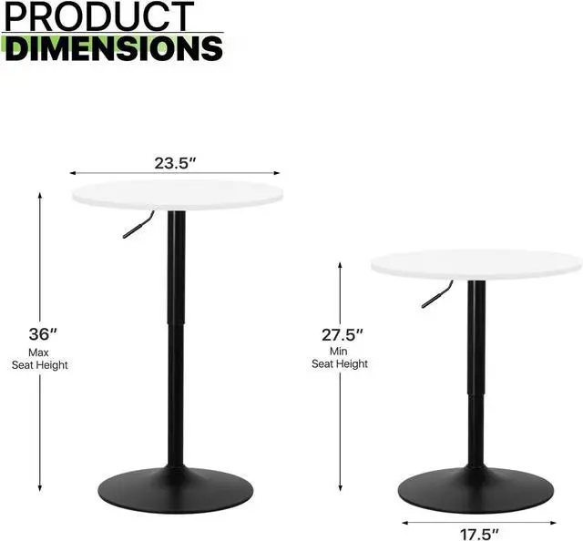Alt view image 3 of 7 - Magshion 23.5'' Round Adjustable Height Wood Bar Pub Table Adjustable Range 27.5"-36" Living Room Dining Room Bar Cocktail Table (White Black)