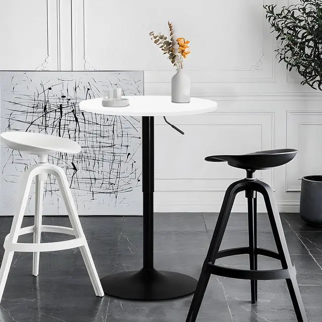 Alt view image 4 of 7 - Magshion 23.5'' Round Adjustable Height Wood Bar Pub Table Adjustable Range 27.5"-36" Living Room Dining Room Bar Cocktail Table (White Black)