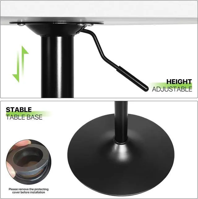 Alt view image 5 of 7 - Magshion 23.5'' Round Adjustable Height Wood Bar Pub Table Adjustable Range 27.5"-36" Living Room Dining Room Bar Cocktail Table (White Black)
