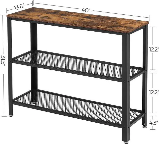 Alt view image 3 of 7 - VASAGLE 40" Industrial Console Table, 3 Tier Entryway Table with Storage Shelf, Narrow Sofa Table for Living Room, Hallway, Entrance Hall, Corridor, Bedroom, Rustic Brown and Black ULNT81BX
