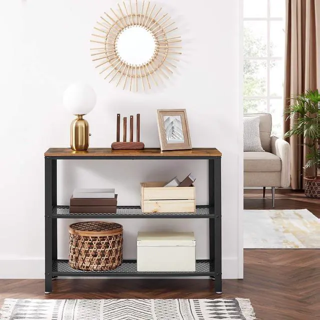 Alt view image 5 of 7 - VASAGLE 40" Industrial Console Table, 3 Tier Entryway Table with Storage Shelf, Narrow Sofa Table for Living Room, Hallway, Entrance Hall, Corridor, Bedroom, Rustic Brown and Black ULNT81BX