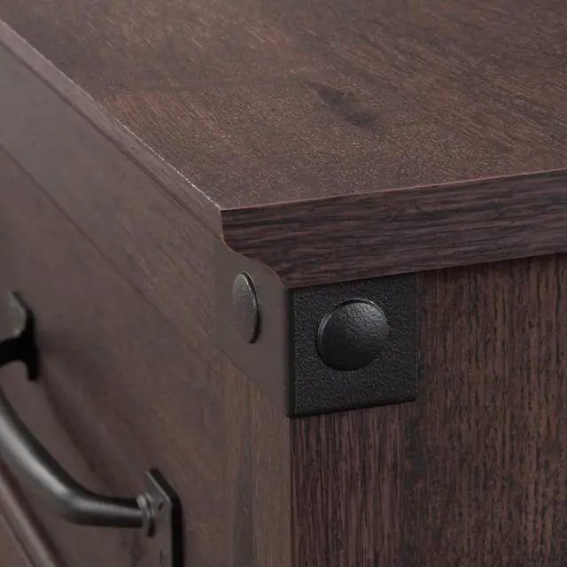 Alt view image 4 of 7 - Sauder Carson Forge Vintage Rustic Computer Desk for Home Office with Drawers, in Coffee Oak