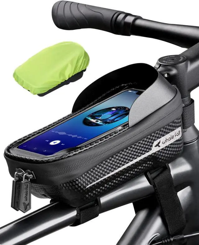 Main image of whale fall Hard Casing Bike Bag, Bike Accessories, Never Deform/Waterproof, Bike Phone Holder Bike Phone Mount with 0.25mm Sensitive TPU Touch-Screen, with Rain Cover for Phones under 6.9''