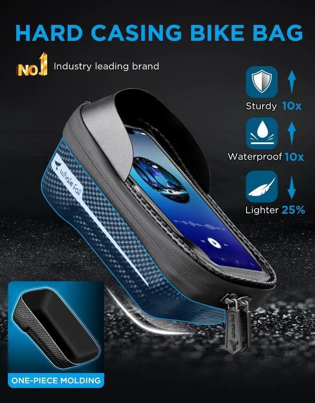 Alt view image 2 of 7 - whale fall Hard Casing Bike Bag, Bike Accessories, Never Deform/Waterproof, Bike Phone Holder Bike Phone Mount with 0.25mm Sensitive TPU Touch-Screen, with Rain Cover for Phones under 6.9''