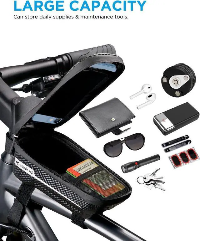 Alt view image 5 of 7 - whale fall Hard Casing Bike Bag, Bike Accessories, Never Deform/Waterproof, Bike Phone Holder Bike Phone Mount with 0.25mm Sensitive TPU Touch-Screen, with Rain Cover for Phones under 6.9''
