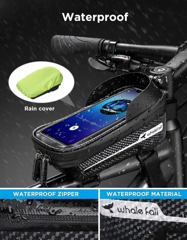 Alt view image 7 of 7 - whale fall Hard Casing Bike Bag, Bike Accessories, Never Deform/Waterproof, Bike Phone Holder Bike Phone Mount with 0.25mm Sensitive TPU Touch-Screen, with Rain Cover for Phones under 6.9''