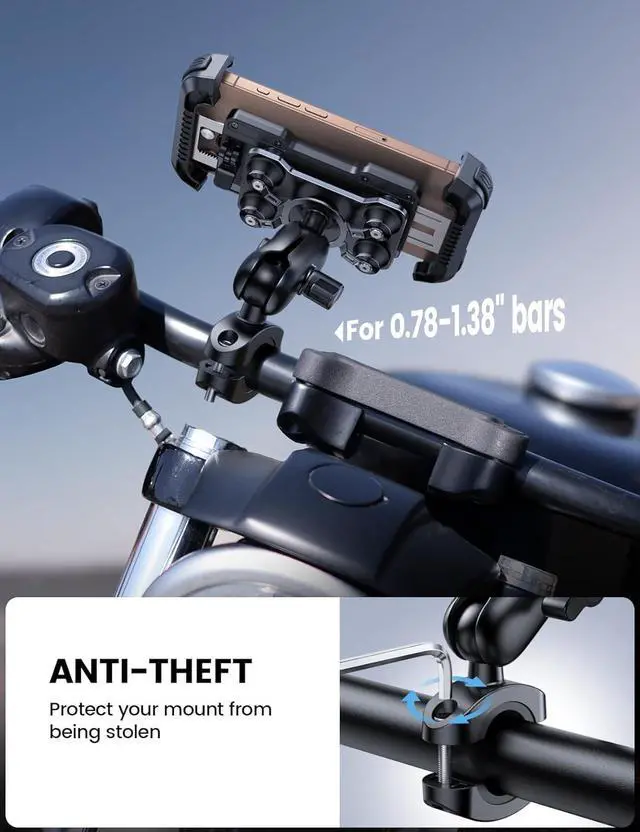 Alt view image 4 of 7 - Lamicall Motorcycle Phone Mount Holder - [Dual Vibration Dampener] [Metal Adjustment Arm] Motorcycle Cell Phone Holder, Bike Handlebar Phone Mount, for iPhone 16/15/ 14/13 Pro Max, 4.7-6.7" Phones