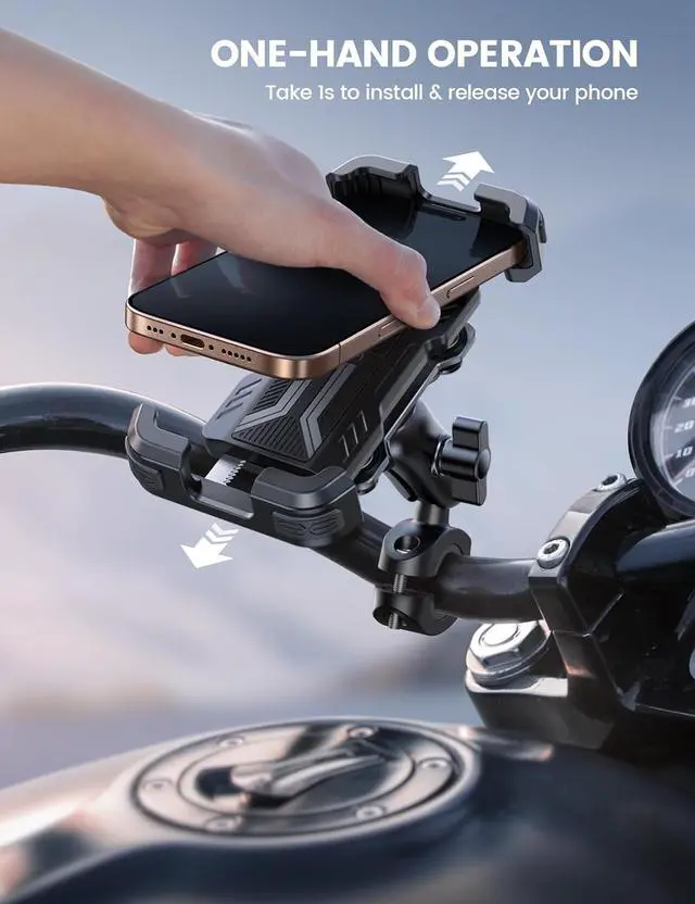 Alt view image 6 of 7 - Lamicall Motorcycle Phone Mount Holder - [Dual Vibration Dampener] [Metal Adjustment Arm] Motorcycle Cell Phone Holder, Bike Handlebar Phone Mount, for iPhone 16/15/ 14/13 Pro Max, 4.7-6.7" Phones