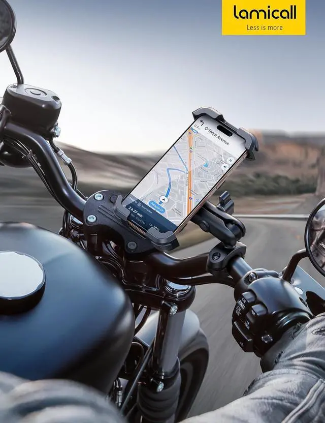 Alt view image 7 of 7 - Lamicall Motorcycle Phone Mount Holder - [Dual Vibration Dampener] [Metal Adjustment Arm] Motorcycle Cell Phone Holder, Bike Handlebar Phone Mount, for iPhone 16/15/ 14/13 Pro Max, 4.7-6.7" Phones