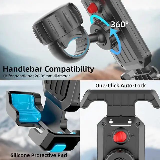 Alt view image 5 of 7 - Bike Phone Holder, Motorcycle Phone Mount, 2025 Upgrade Bicycle Phone Holder, Electric Scooter Ebike Cell Phone Handlebar, Phone Holder for Bike, Bike Accessories for iPhone 4.7-7" Phone