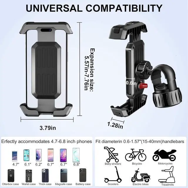 Alt view image 6 of 7 - Bike Phone Holder, Motorcycle Phone Mount, 2025 Upgrade Bicycle Phone Holder, Electric Scooter Ebike Cell Phone Handlebar, Phone Holder for Bike, Bike Accessories for iPhone 4.7-7" Phone