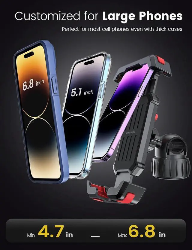 Alt view image 3 of 7 - Bike Cell Phone Holder, Bike Handlebar Phone Mount [2024 Upgraded 3S Quick Install] Motorcycle Phone Mount, for iPhone Bike Mount, Bicycle Phone Mount Handlebar Fit For EBike, Scooter,Bike Accessories