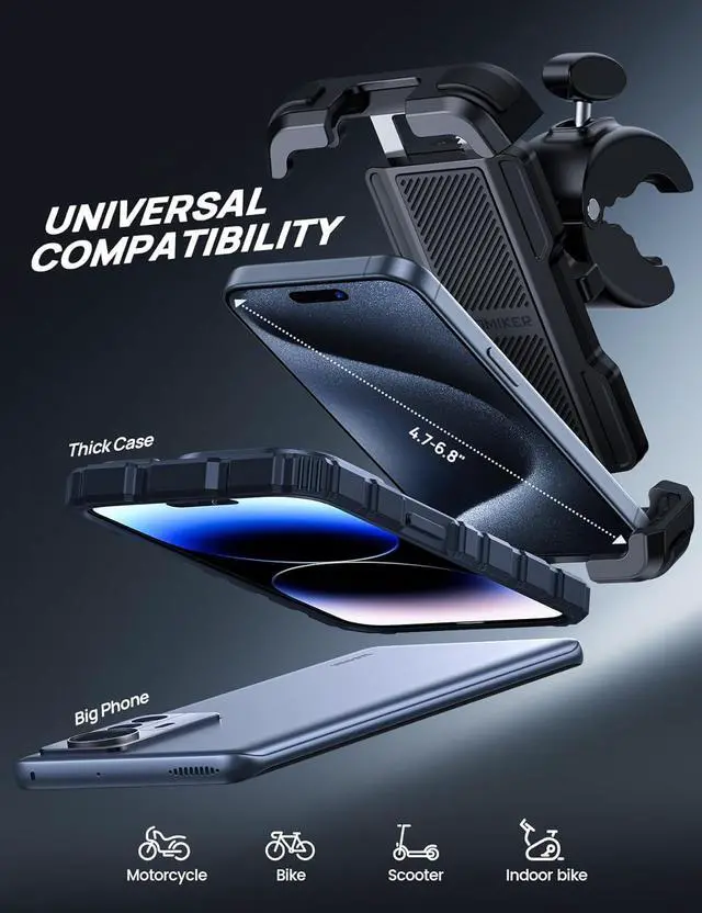 Alt view image 5 of 7 - Bike Motorcycle Phone Holder Mount - [2025 Quick Release] Bike Phone Holder Handlebar Clamp, Bicycle Scooter Phone Clip for iPhone 16 15 14 13 12 11 Pro Max Plus Mini, 4.7-6.8" Smartphone