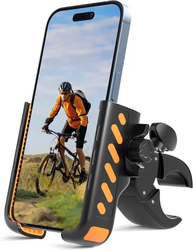Main image of Bike Phone Holder, [No Block Camera] Motorcycle Phone Mount, [Quick Release] Silicone Wrapped & 360° Rotate Handlebar Clamp for Electric Scooter, Compatible with 4"- 7" iPhone & Android Phones