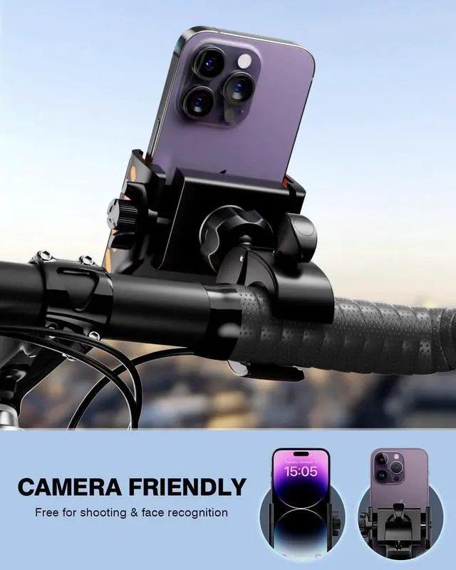 Alt view image 2 of 7 - Bike Phone Holder, [No Block Camera] Motorcycle Phone Mount, [Quick Release] Silicone Wrapped & 360° Rotate Handlebar Clamp for Electric Scooter, Compatible with 4"- 7" iPhone & Android Phones