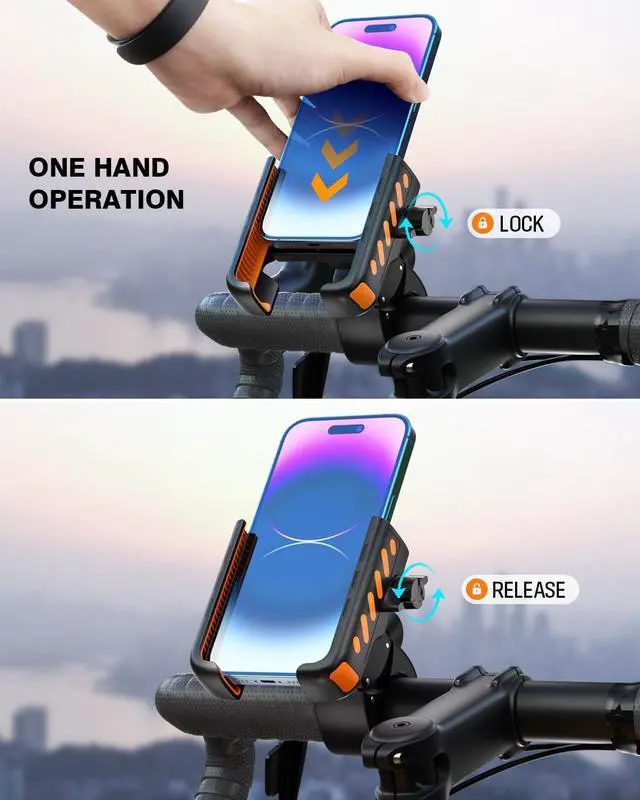 Alt view image 5 of 7 - Bike Phone Holder, [No Block Camera] Motorcycle Phone Mount, [Quick Release] Silicone Wrapped & 360° Rotate Handlebar Clamp for Electric Scooter, Compatible with 4"- 7" iPhone & Android Phones