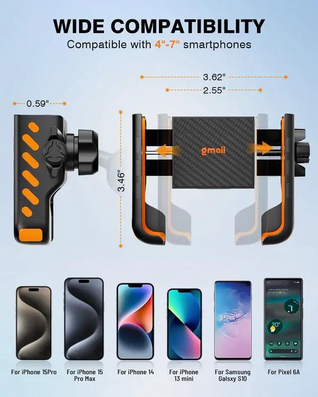 Alt view image 7 of 7 - Bike Phone Holder, [No Block Camera] Motorcycle Phone Mount, [Quick Release] Silicone Wrapped & 360° Rotate Handlebar Clamp for Electric Scooter, Compatible with 4"- 7" iPhone & Android Phones