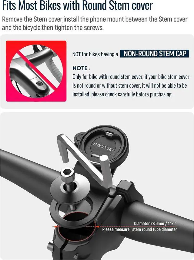 Alt view image 2 of 7 - sincetop Bike Phone Mount,Mountain Bicycle Stem Phone Holder,Aluminum Handlebar Cell Phone Clamp,Gravel/MTB/Road E-Bike Cycling Cell Phone Clip,Quick Release Attach/Detach-BlackSeries C-1st Gen