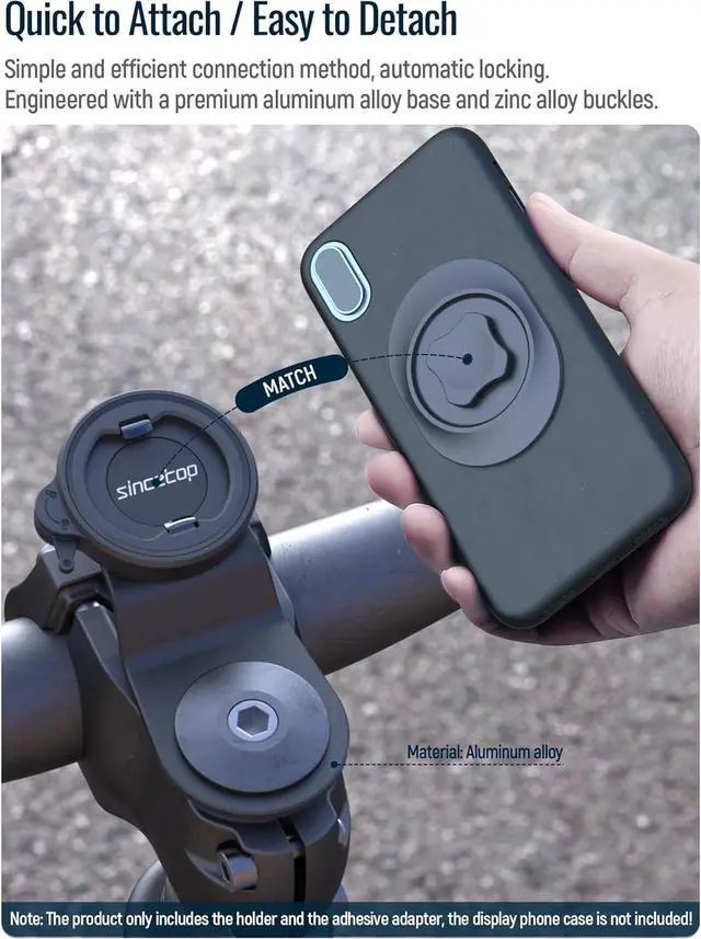 Alt view image 3 of 7 - sincetop Bike Phone Mount,Mountain Bicycle Stem Phone Holder,Aluminum Handlebar Cell Phone Clamp,Gravel/MTB/Road E-Bike Cycling Cell Phone Clip,Quick Release Attach/Detach-BlackSeries C-1st Gen