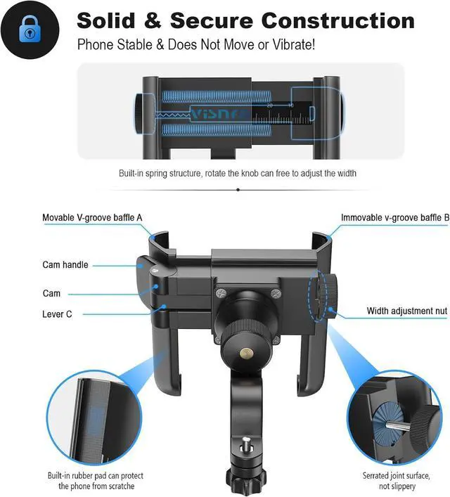 Alt view image 5 of 7 - Upgraded Bike Phone Mount 360° Rotatable Universal Bicycle Motorcycle Scooter Bike Accessories Handlebar Phone Clip Holder for Any Smartphones Between 3.5 and 7.0 inches
