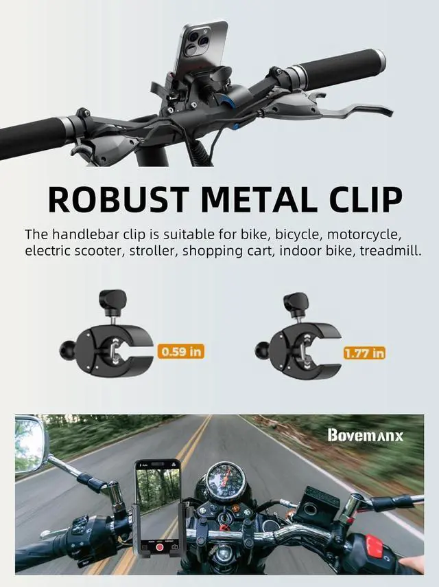 Alt view image 3 of 7 - Bike Phone Holder Mount- [Not Block Camera] [7.2 Big Phone Friendly] Motorcycle Phone Mount, Handlebar Phone Mount, Bicycle Scooter Phone Clip, for iPhone 16/15 Pro Max, All 4.7-7.2 Cell Phone