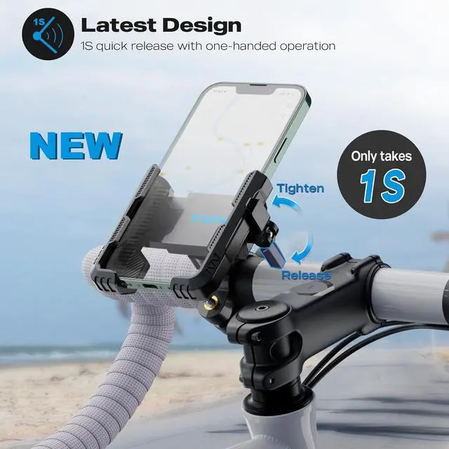 Alt view image 2 of 6 - New Upgraded Bike Phone Mount Holder Two Connectors Quickly Lock and Release,360°Rotatable Bicycle Motorcycle Scooter Accessories Handlebar Phone Clip for 4.0"-7.0" Smartphone (Black)