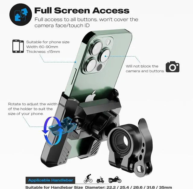 Alt view image 3 of 6 - New Upgraded Bike Phone Mount Holder Two Connectors Quickly Lock and Release,360°Rotatable Bicycle Motorcycle Scooter Accessories Handlebar Phone Clip for 4.0"-7.0" Smartphone (Black)