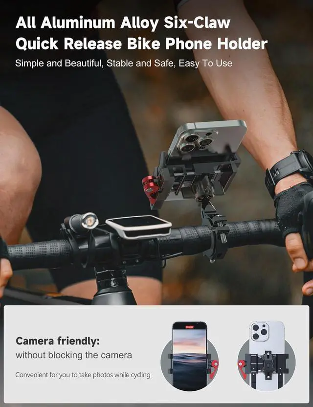 Alt view image 3 of 7 - Tiakia Aluminum Bike Phone Mount Holder, [2024 Upgrade] Motorcycle Phone Mount, [1s Lock] Handlebar Mounted Cell Phone Holder, 360° Rotation, Universal Bicycle Phone Mount for 4.5-7 Inch Phones