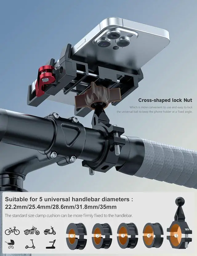 Alt view image 5 of 7 - Tiakia Aluminum Bike Phone Mount Holder, [2024 Upgrade] Motorcycle Phone Mount, [1s Lock] Handlebar Mounted Cell Phone Holder, 360° Rotation, Universal Bicycle Phone Mount for 4.5-7 Inch Phones