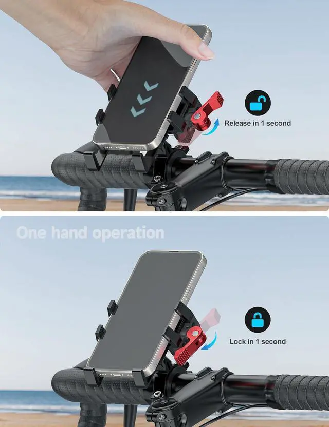 Alt view image 7 of 7 - Tiakia Aluminum Bike Phone Mount Holder, [2024 Upgrade] Motorcycle Phone Mount, [1s Lock] Handlebar Mounted Cell Phone Holder, 360° Rotation, Universal Bicycle Phone Mount for 4.5-7 Inch Phones